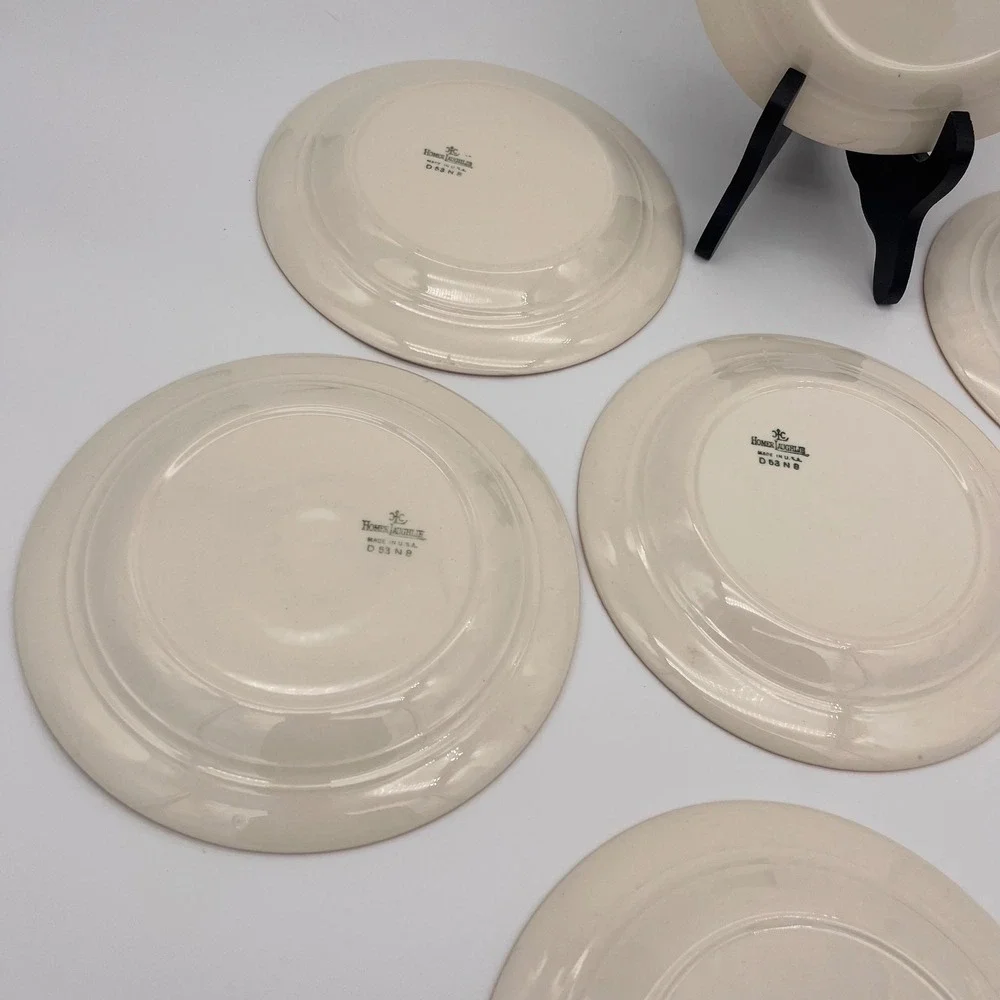 Homer Laughlin Lady Stratford Dessert Plates Set of 7 Maroon Gold Rose 7 1/8